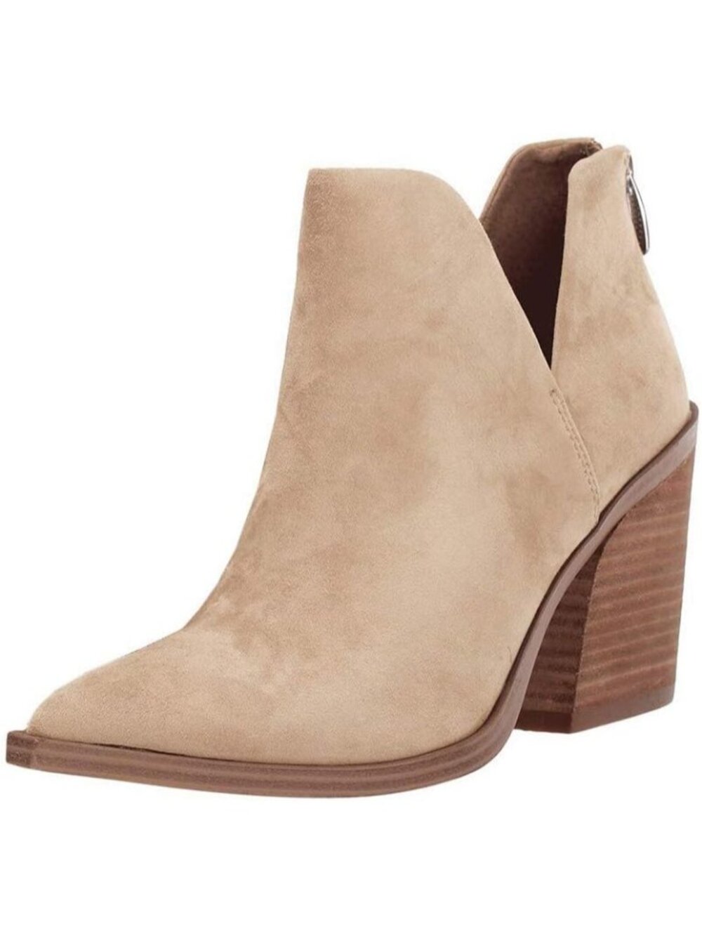 Women's Nude Pointed Toe Chunky Stacked Mid Heel Solid Slip on Ankle Boot Shoes